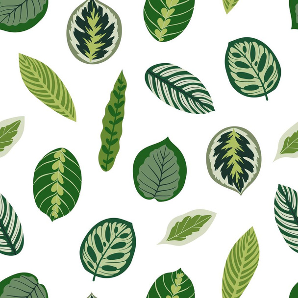 Nahtloses Muster mit grünen Blättern. Handgezeichneter Vektorhintergrund. Textur für Druck, Textil, Stoff, Verpackung - Vektor, Bild