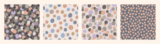 Irregular polka dots seamless pattern set in retro style. Hand drawn dots, blobs, spots, blots, circle texture background collection. Hand drawn vector illustration for kids fabric, textile, wallpaper - Vector, afbeelding
