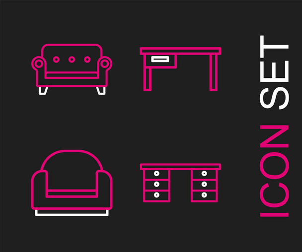 Set line Office desk, Armchair,  and Sofa icon. Vector - Vector, Image