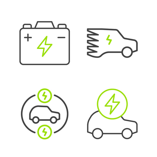 Set line Electric car,  and Car battery icon. Vector - Vettoriali, immagini
