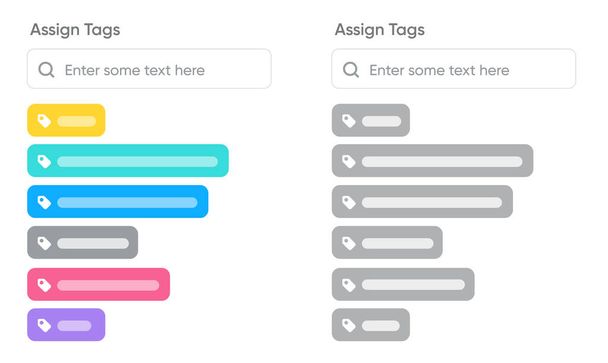 Assign tags, tags management. UX-UI tags generator. Can be used in the product interface. Skeleton screen to add a tag, assigning tags.  - Vector, Imagen