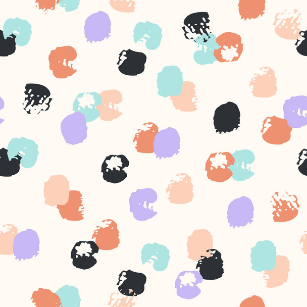 Hand drawn brush strokes seamless pattern. Polka Dot Pattern. Abstract stroke of paint, dots, spots, stain, circle background. Minimal wallpaper design, fabric, textile print. Vector confetti texture - Vettoriali, immagini