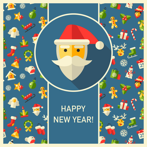 Illustration of Christmas and Happy New Year flat design postcar - Vektor, obrázek
