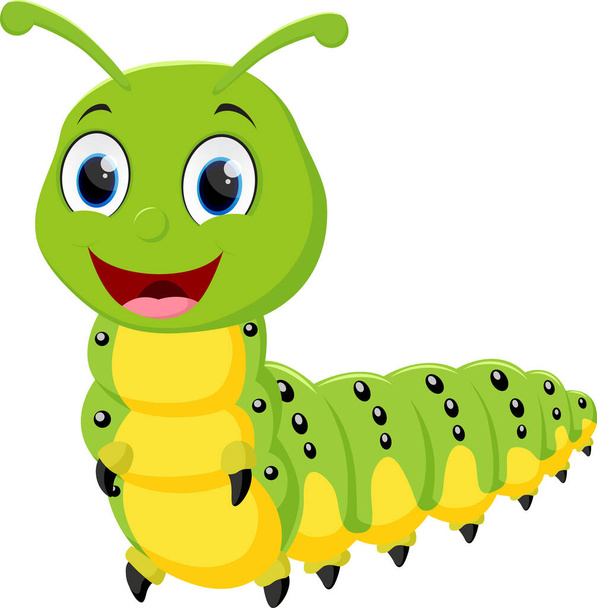 Vector Illustration of Cartoon cute caterpillar, isolated on white background - Vector, Image