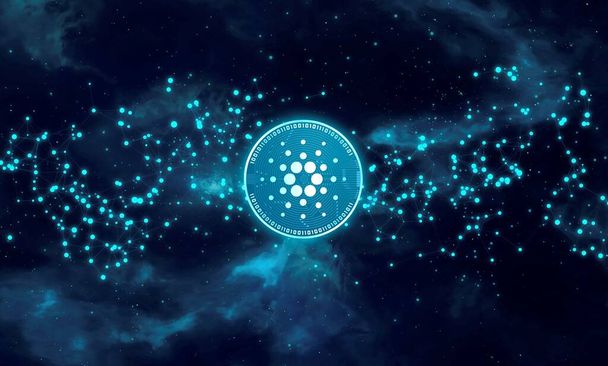Cardano ADA coin symbol with crypto currency themed background design - Photo, Image