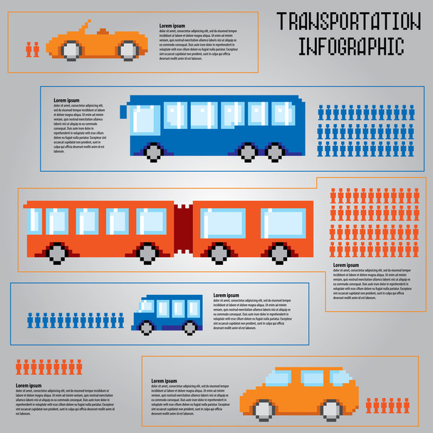 Pixel transportation infographic set.  - Vettoriali, immagini