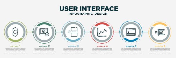 infographic template design with user interface icons. user interface concept with 6 options or steps. included up and down arrow, insert picture, page break, line dot chart, window scrolling right, - Vektor, obrázek