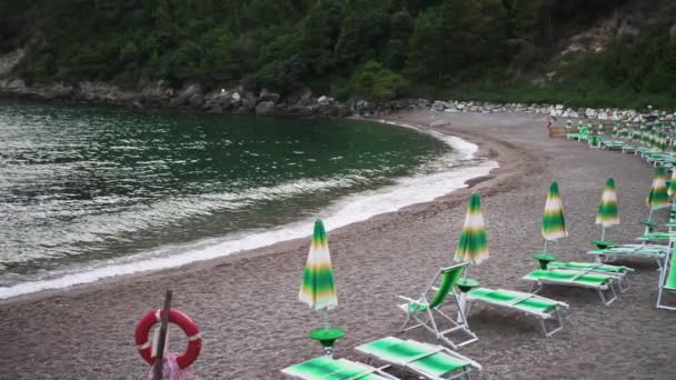 Tumbonas y sombrillas en la playa de Sassolini. - Metraje, vídeo