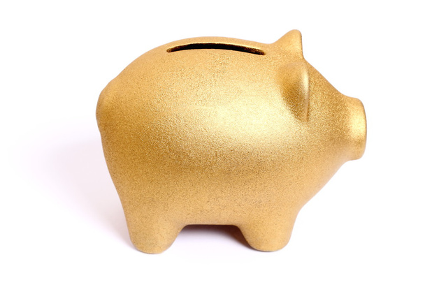 Golden piggy bank from right side - 写真・画像