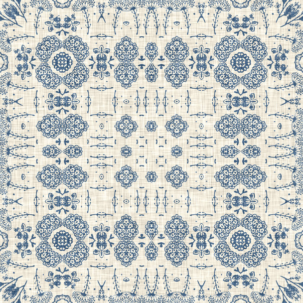 Francuski niebieski kwiatowy francuski wzór tkaniny drukowanej dla shabby szykowny styl wystroju domu. Rustykalne gospodarstwo dom wiejski domek bielizna bezszwowe tło. Płytka z motywem efektu mozaiki - Zdjęcie, obraz