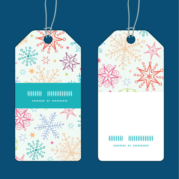 Vector colorful doodle snowflakes vertical stripe frame pattern tags set - Vetor, Imagem