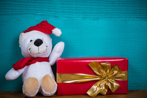 Weihnachten Teddybär und Geschenk - Foto, Bild