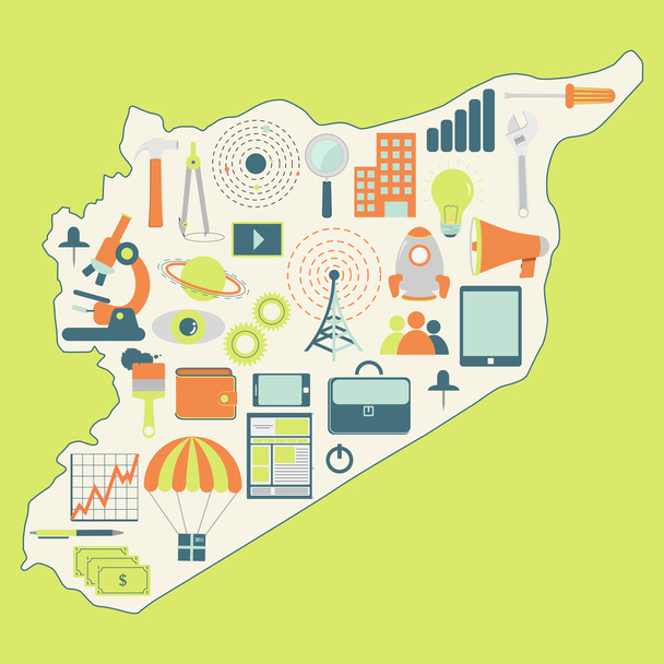 Карта Сирии с иконками технологий
 - Вектор,изображение
