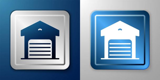 White Warehouse icon isolated on blue and grey background. Silver and blue square button. Vector. - Vektori, kuva