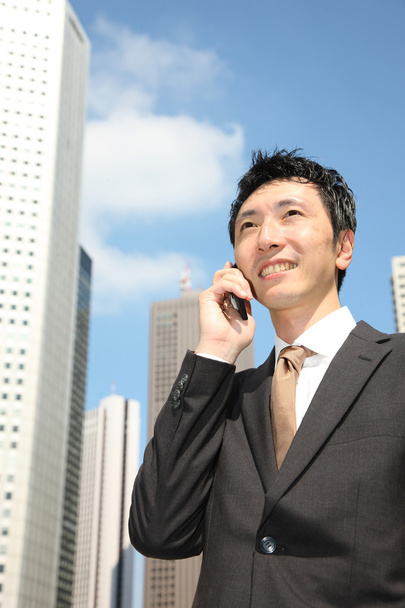 Japonský podnikatel rozhovory s mobilní fón - Fotografie, Obrázek