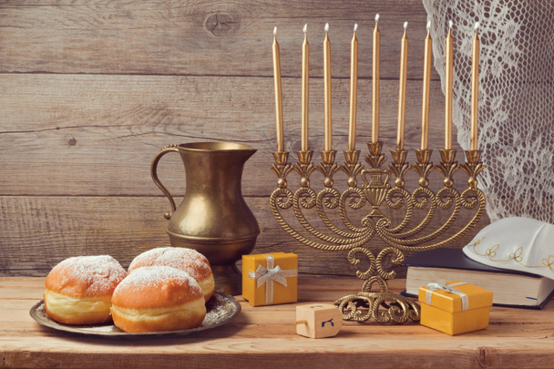 Hanukkah celebration with vintage menorah - Fotoğraf, Görsel