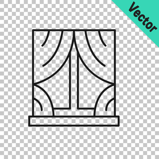 Ligne noire Fenêtre avec rideaux dans l'icône de la pièce isolée sur fond transparent. Vecteur. - Vecteur, image