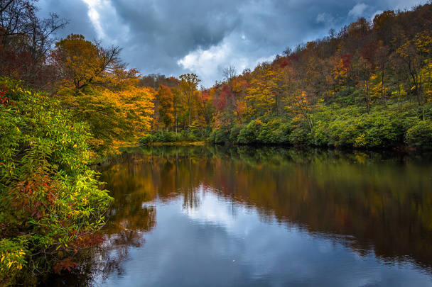 Autumn color and pond at Julian Price Park, near Blowing Rock, N - Fotografie, Obrázek