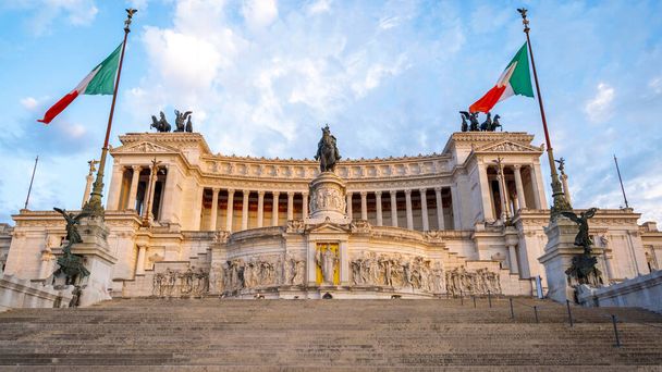 Victor Emmanuel II Monument located in the ancient center of Rome at sunset, Italy - Zdjęcie, obraz