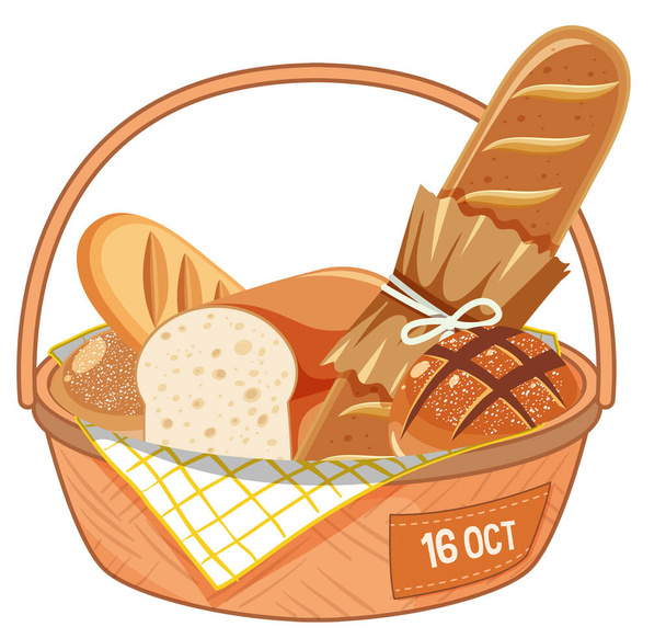 Différents types de pains dans l'illustration du panier - Vecteur, image