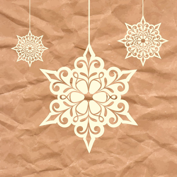 Christmas card with hanging snowflakes. - Vector, Image