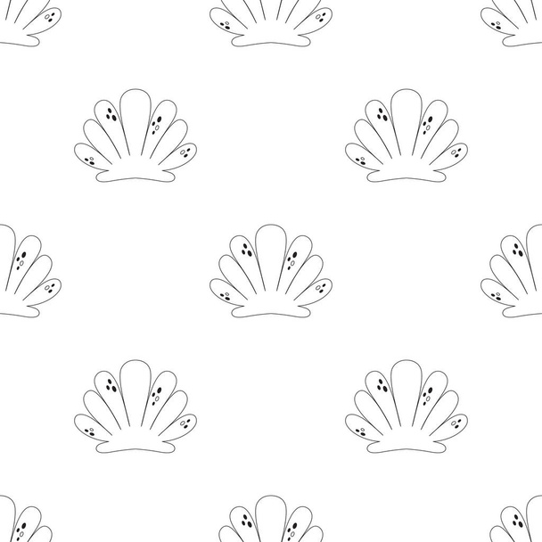 seamless pattern of cartoon shell in silhouette on white background, simple elements design, vector illustration - Vecteur, image