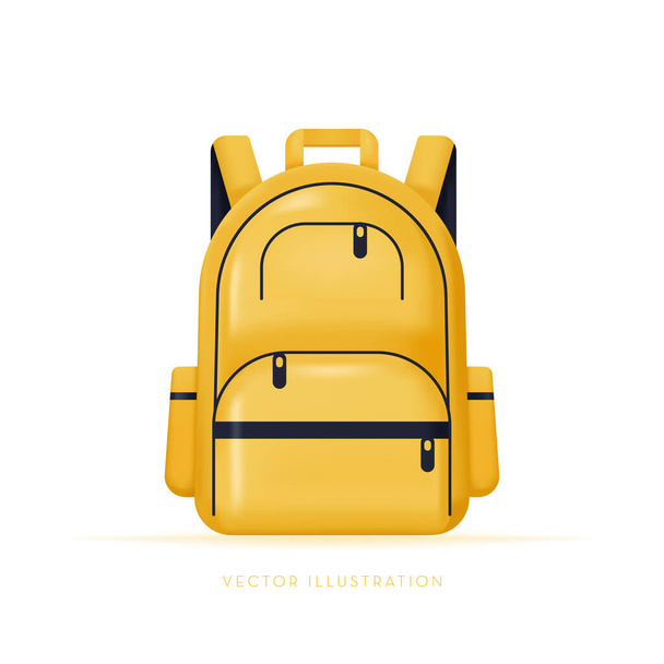 Желтый рюкзак, Возвращение в школу, концепция образования. Векторная иллюстрация в минимальном 3D стиле - Вектор,изображение