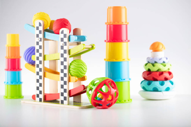Toy blocks for little babies on white background - Fotoğraf, Görsel
