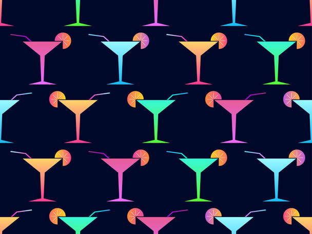 Cocktail con ombrelli modello senza cuciture stile anni '80. Cocktail alcolici con ombrelloni e fetta di lime. Progettazione per menu bar, materiale pubblicitario e banner. Illustrazione vettoriale - Vettoriali, immagini