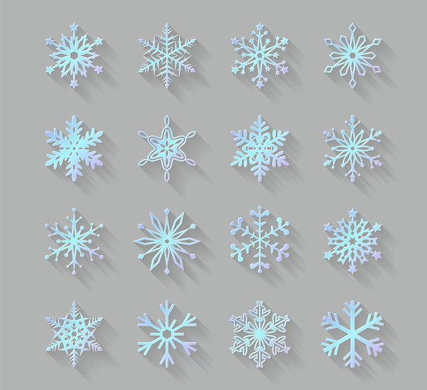 Snowflake icons with long shadows - Vector, Imagen
