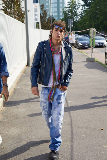 MILAN, ITALY - JUNE 17, 2022: Giovanni Maini with before Dsquared2 fashion show, Milan Fashion Week street style - 写真・画像