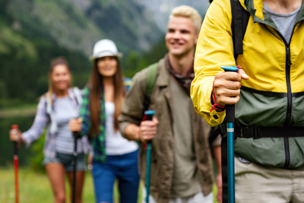 Hiking friends travel outdoor sport lifestyle concept - Photo, image
