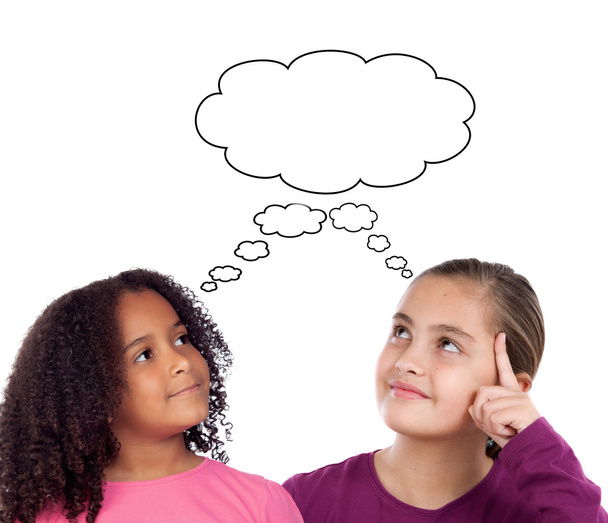 Two little girls thinking - Φωτογραφία, εικόνα