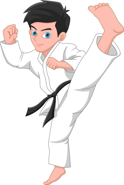 karate boy kick pose on white background - Vector, Imagen