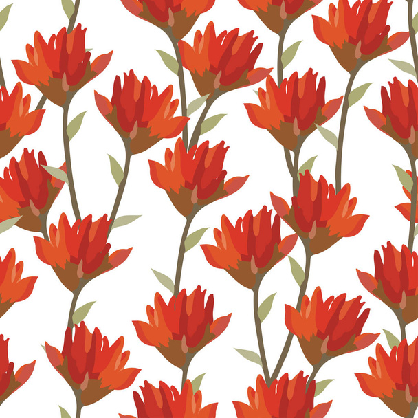 seamless red wild flowers pattern on white  background , greeting card or fabric - Vector, Imagen