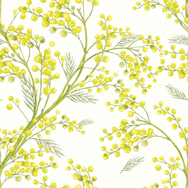 Seamless Spring Pattern with Sprig of Mimosa. - Vecteur, image