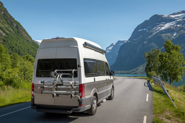 Camper van on a road in Norway - Zdjęcie, obraz