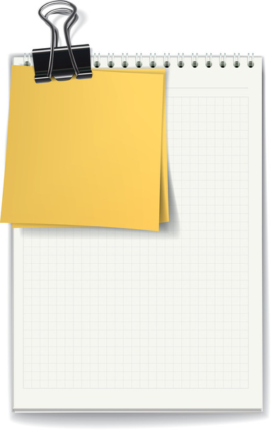 The jotter and stickers fastened by a binder clip - Vector, Image