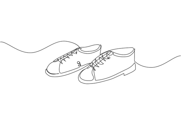 Bowling shoes, footwear one line art. Continuous line drawing of entertainment, sport, hobby, tournament, game, activity, competitive, leisure, professional play Hand drawn vector illustration - Vector, Image