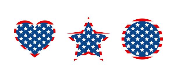 Independence Day United States star heart circle shapes. USA flag illustration, sign or symbol, badges - traditional US icon for American national holiday. Memorial Day USA, 4th of July. - Vector, Image