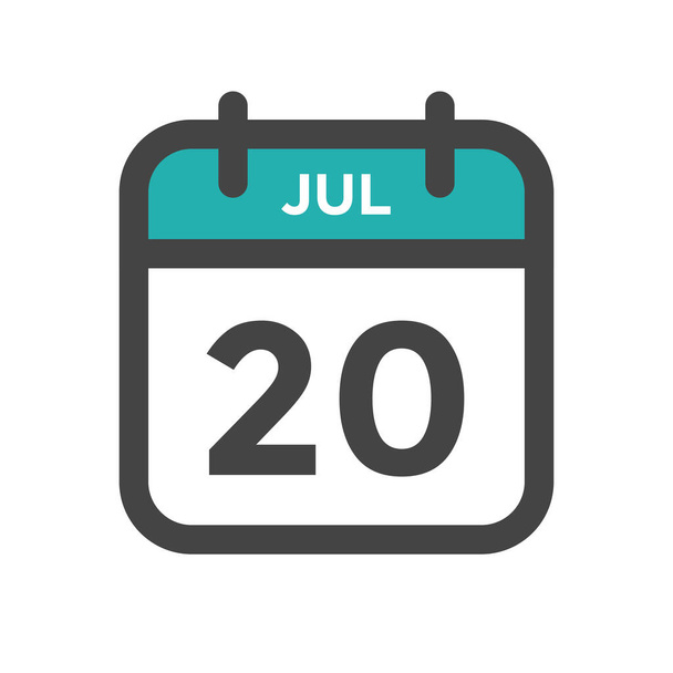 20. Juli Kalendertag oder Kalenderdatum für Deadline-Ernennung - Vektor, Bild