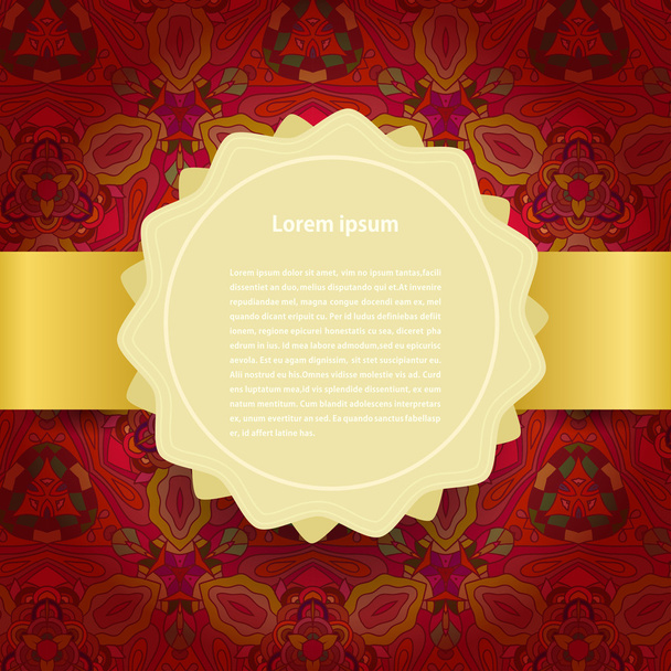 Golden label on a red abstract background. Vector illustration. - Vector, Image