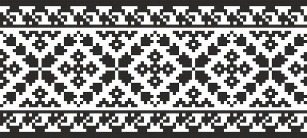 Vector monochrome seamless Ukrainian national ornament, embroidery. Endless ethnic floral border, Slavic peoples frame. black cross stitch. - Vektor, obrázek