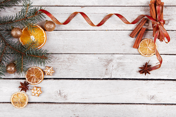 Christmas balls, gingerbread and dried oranges - Fotó, kép