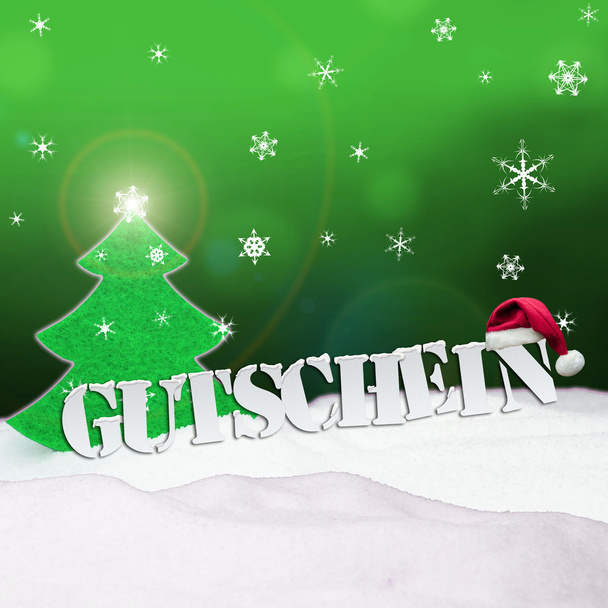 Boże Narodzenie załącznik Gutschein drzewo śniegu zielony - Zdjęcie, obraz