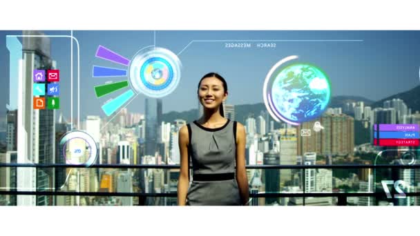 CG érint képernyő ázsiai üzleti menedzser online adatok app mozgóképek - Felvétel, videó