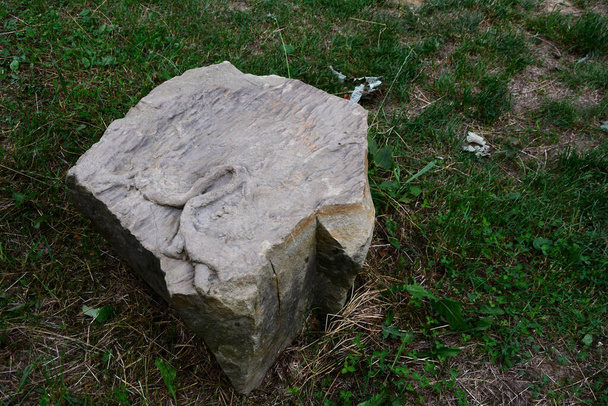 Large natural stones are used as an element of park sculpture. - Valokuva, kuva