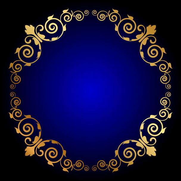 Vector gold floral frame on blue background - Vector, Imagen