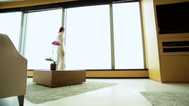 Businesswoman in luxury penthouse - Materiał filmowy, wideo