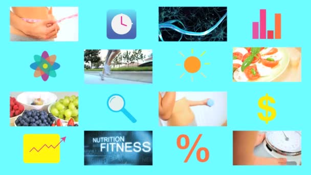 CG video montaje caucásico alimentos frescos estilo de vida saludable aplicación gráficos en movimiento
 - Metraje, vídeo